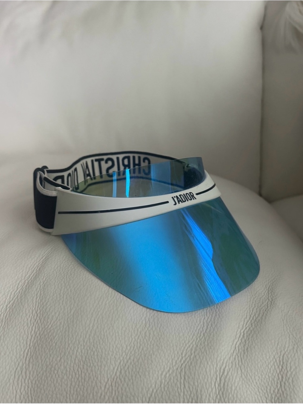 Dior Blue Mirrored Visor with White Trim